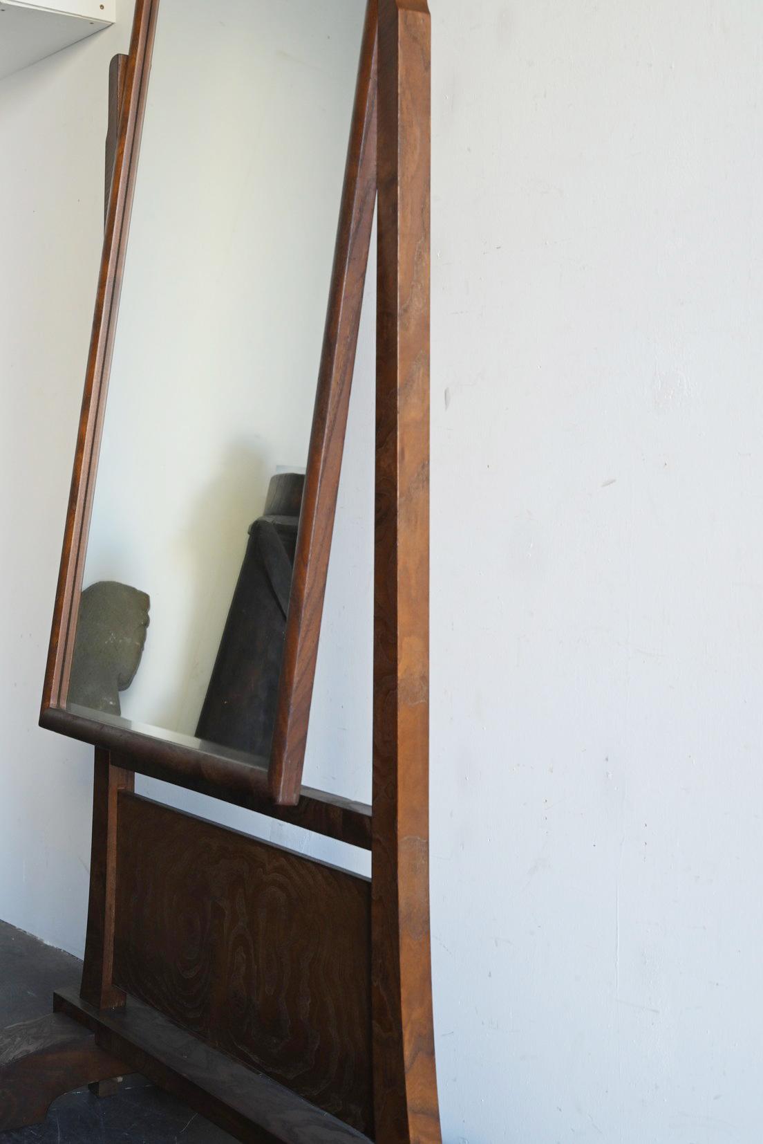 Showa Period Japanese Wooden Stand Mirror / Mulberry Veneer Full-Length Mirror in vendita 12