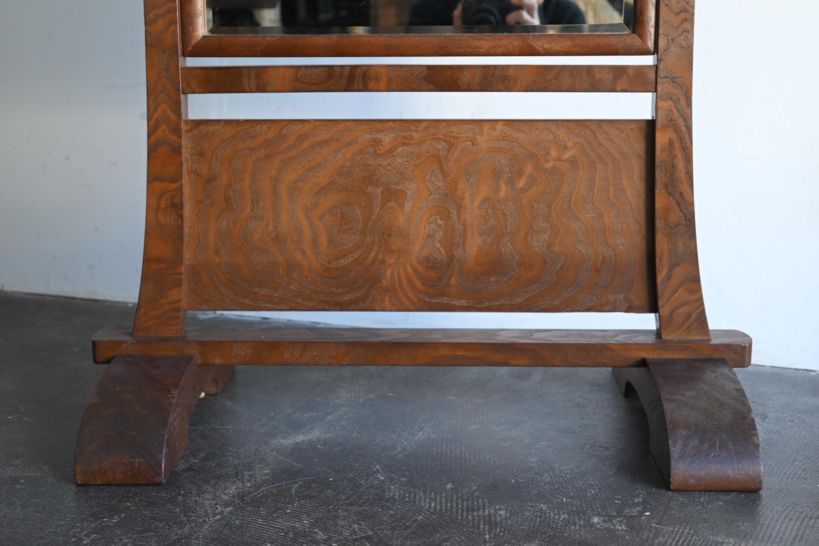 Showa Period Japanese Wooden Stand Mirror / Mulberry Veneer Full-Length Mirror in vendita 1