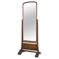 Showa Period Japanese Wooden Stand Mirror / Mulberry Veneer Full-Length Mirror