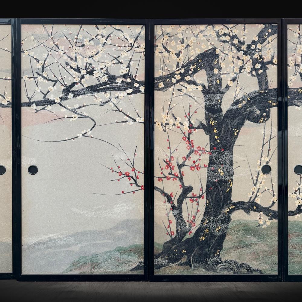 Japanese Showa Period Plum Blossoms Fusuma For Sale