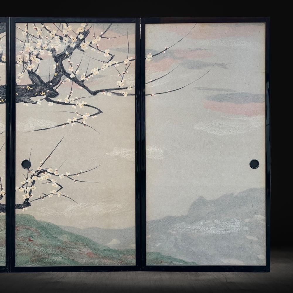Hand-Crafted Showa Period Plum Blossoms Fusuma For Sale