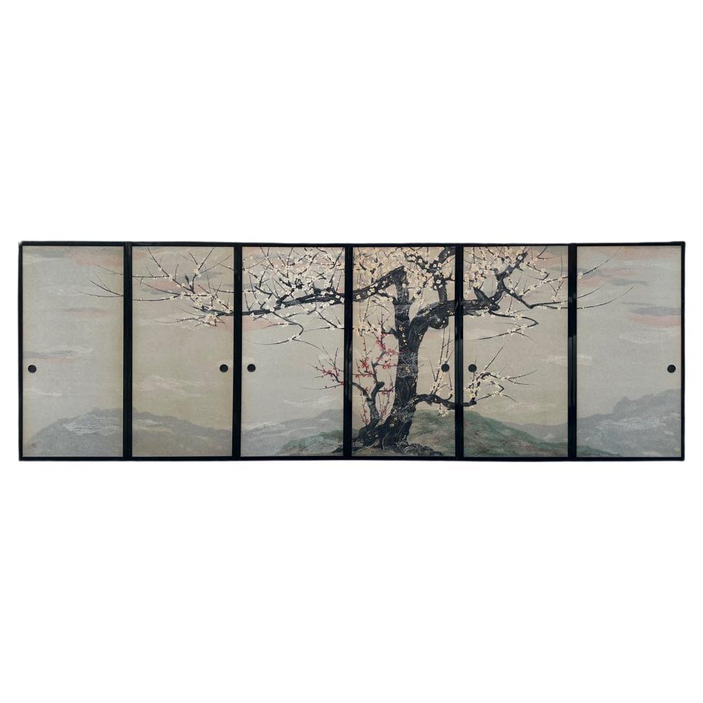 Showa Period Plum Blossoms Fusuma For Sale