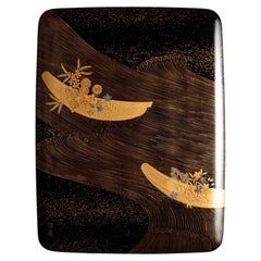 Showa Period Wajimaya Zenni Gold Maki-e Flower Boat Suzuribako