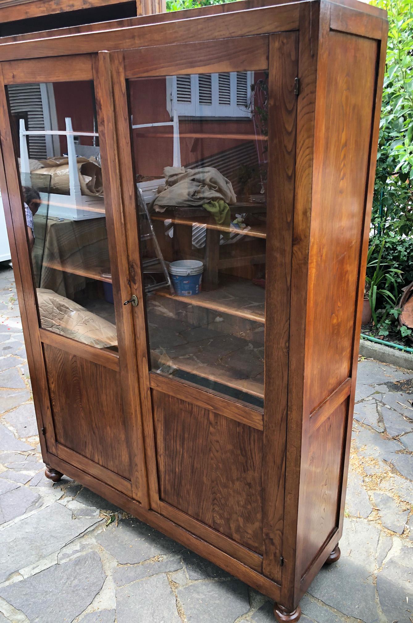 Mid-Century Modern Showcase Bookcase in Italian Solid Chestnut Two Doors