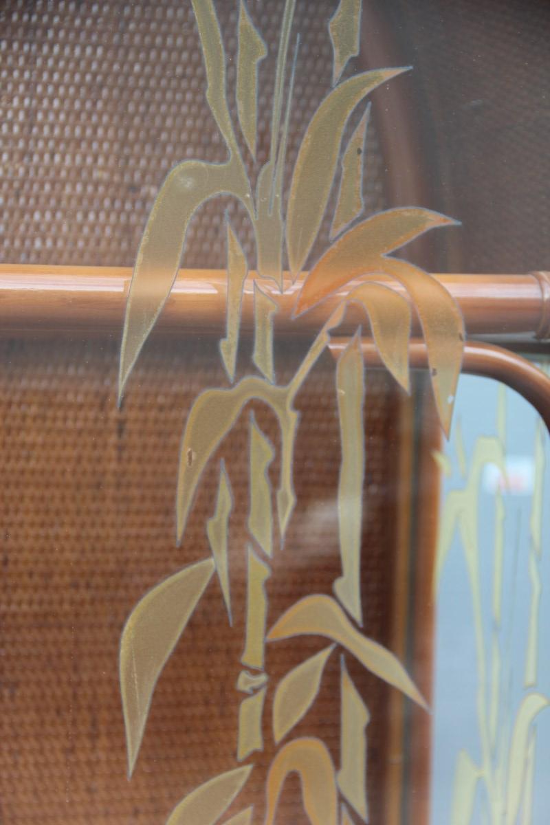 Showcase Bookcase Italian Midcentury Design Glass Decorated Bamboo Rod, 1960s 4