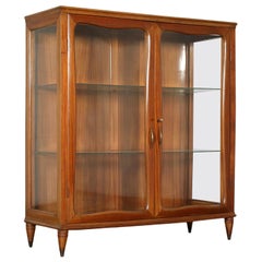 Showcase Mahogany Veneer Glass Brass, Italy, 1950s