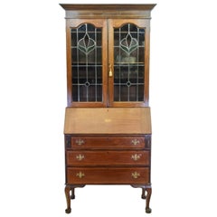 Antique Showcase with Flap and Desk in Mahogany Stained Glass, Early 20th Century