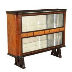 Showcase with Glass Sliding Doors Burl Veneer, Italy, 1950s