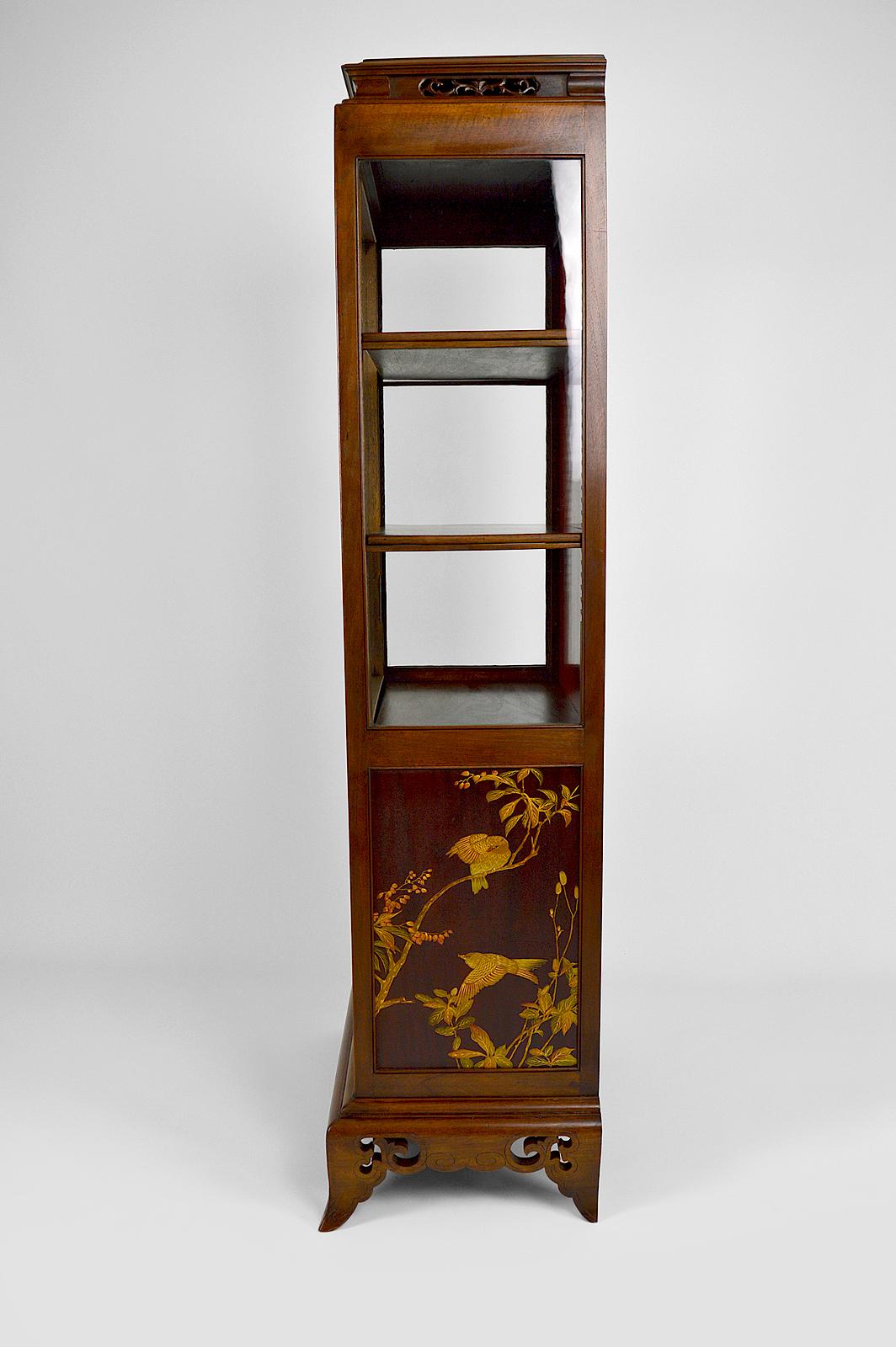 French Showcase with Inlaid Panels, attributed to Perret and Vibert, Japonisme, 1880