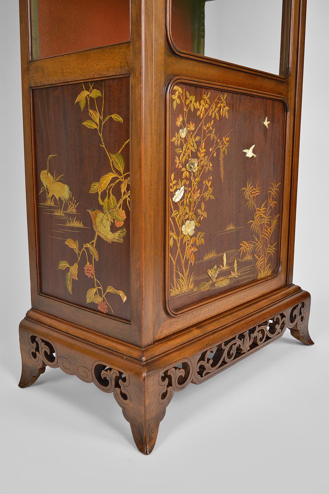 Late 19th Century Showcase with Inlaid Panels, attributed to Perret and Vibert, Japonisme, 1880
