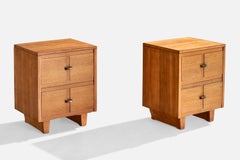 Showers Furniture, Nightstands, Oak, Brass, USA, 1940s