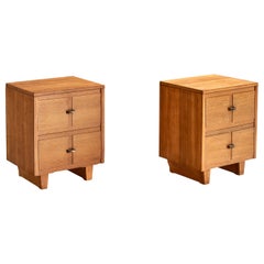 Showers Furniture, Nightstands, Oak, Brass, USA, 1940s