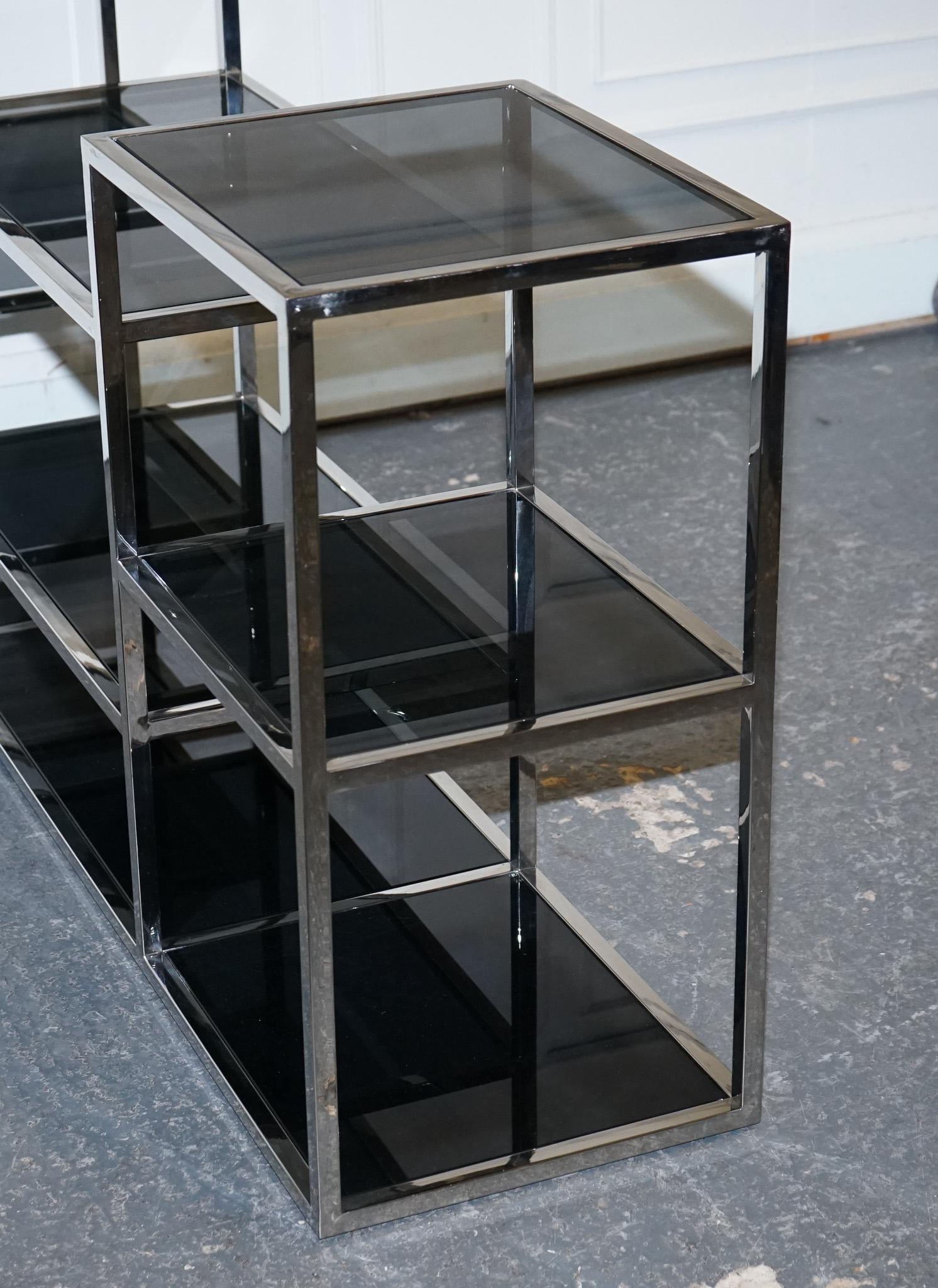 SHOWROOM CASA PADRINO SMOKED GLASS POLiSHED STAINLESS STEEL CONSOLE TABLE For Sale 5