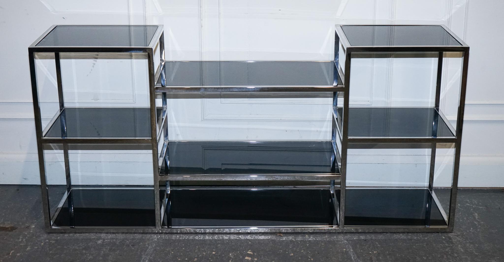 SHOWROOM CASA PADRINO SMOKED GLASS POLiSHED STAINLESS STEEL CONSOLE TABLE For Sale 6