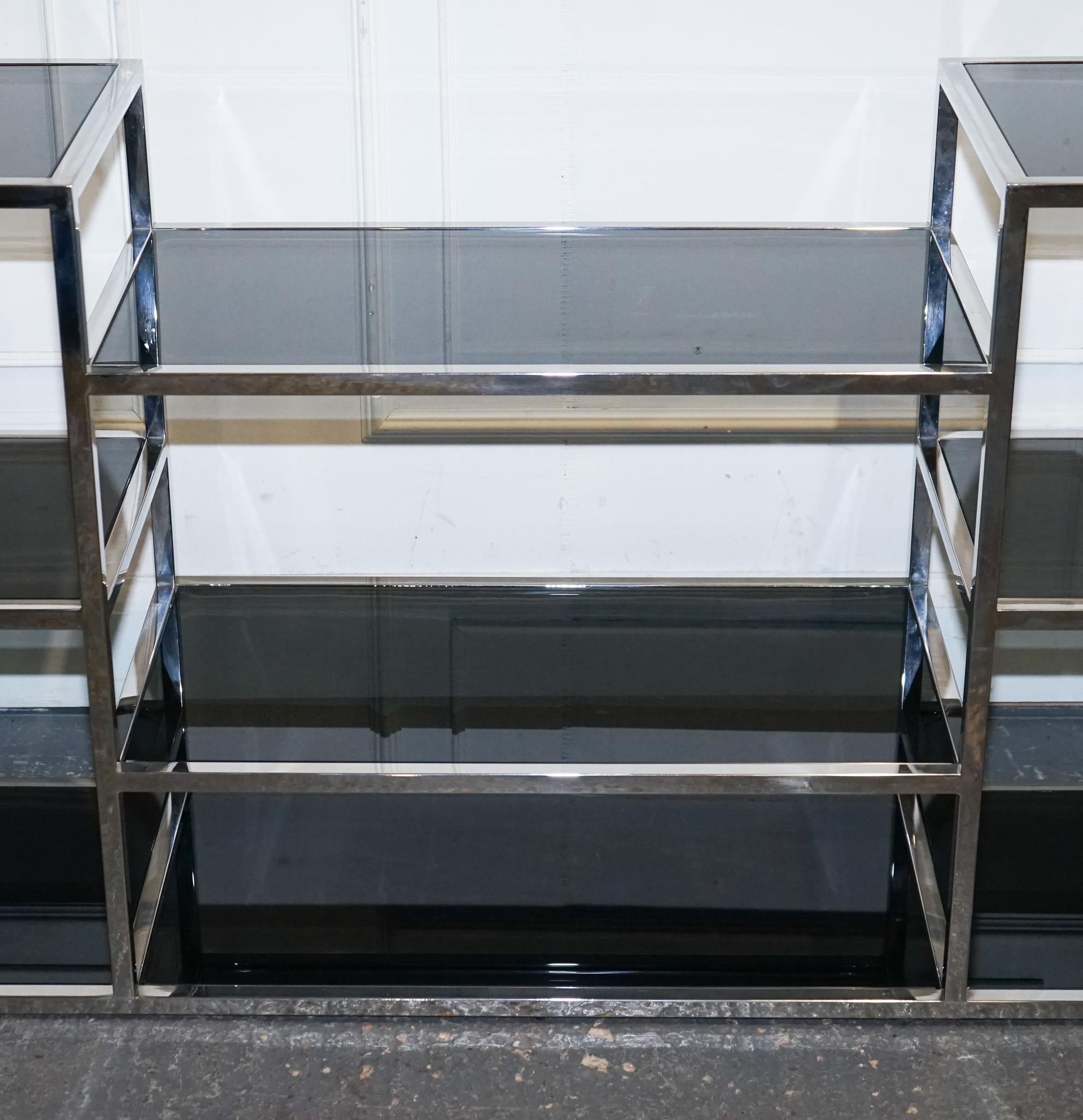 SHOWROOM CASA PADRINO SMOKED GLASS POLiSHED STAINLESS STEEL CONSOLE TABLE For Sale 7