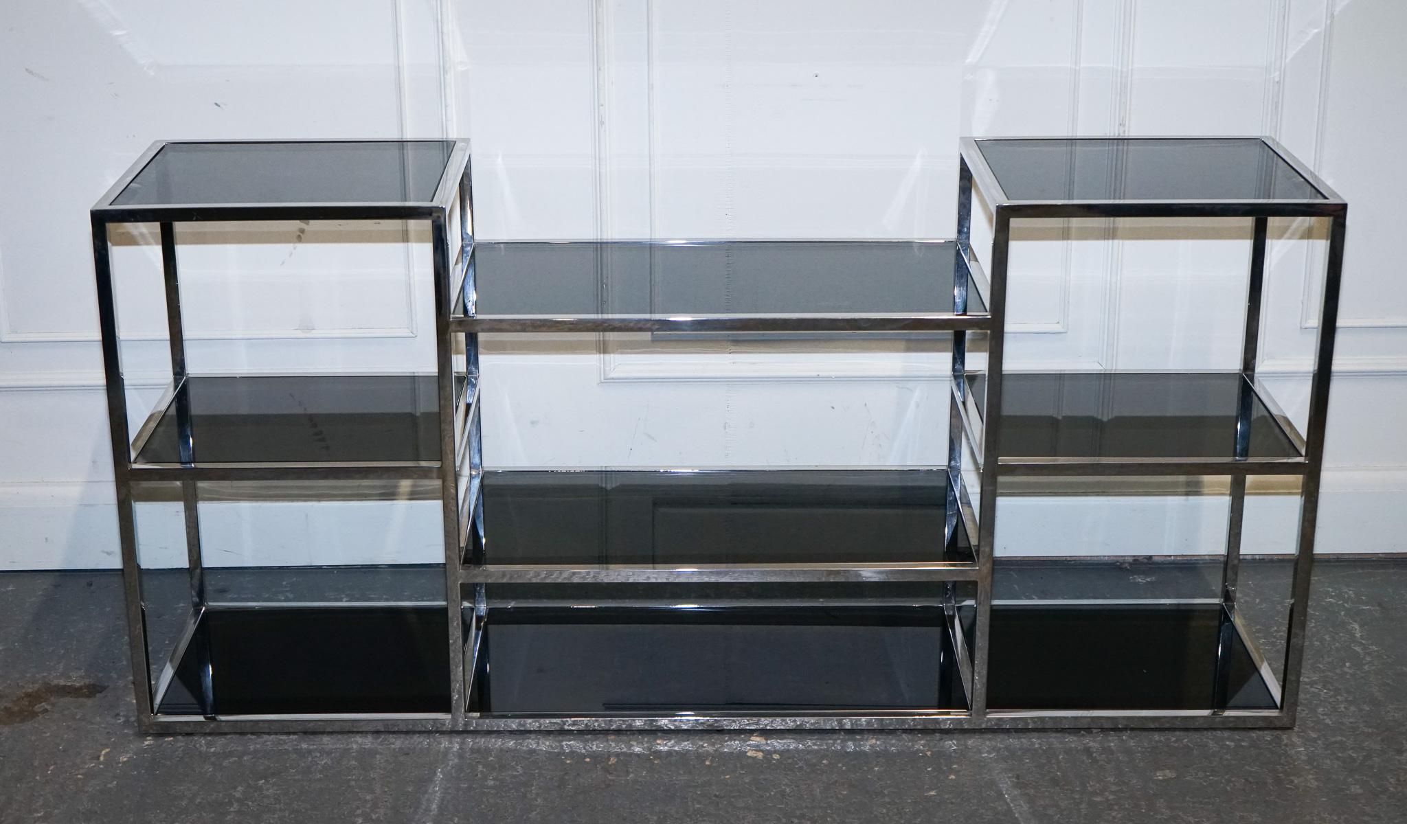 SHOWROOM CASA PADRINO SMOKED GLASS POLiSHED STAINLESS STEEL CONSOLE TABLE For Sale 9