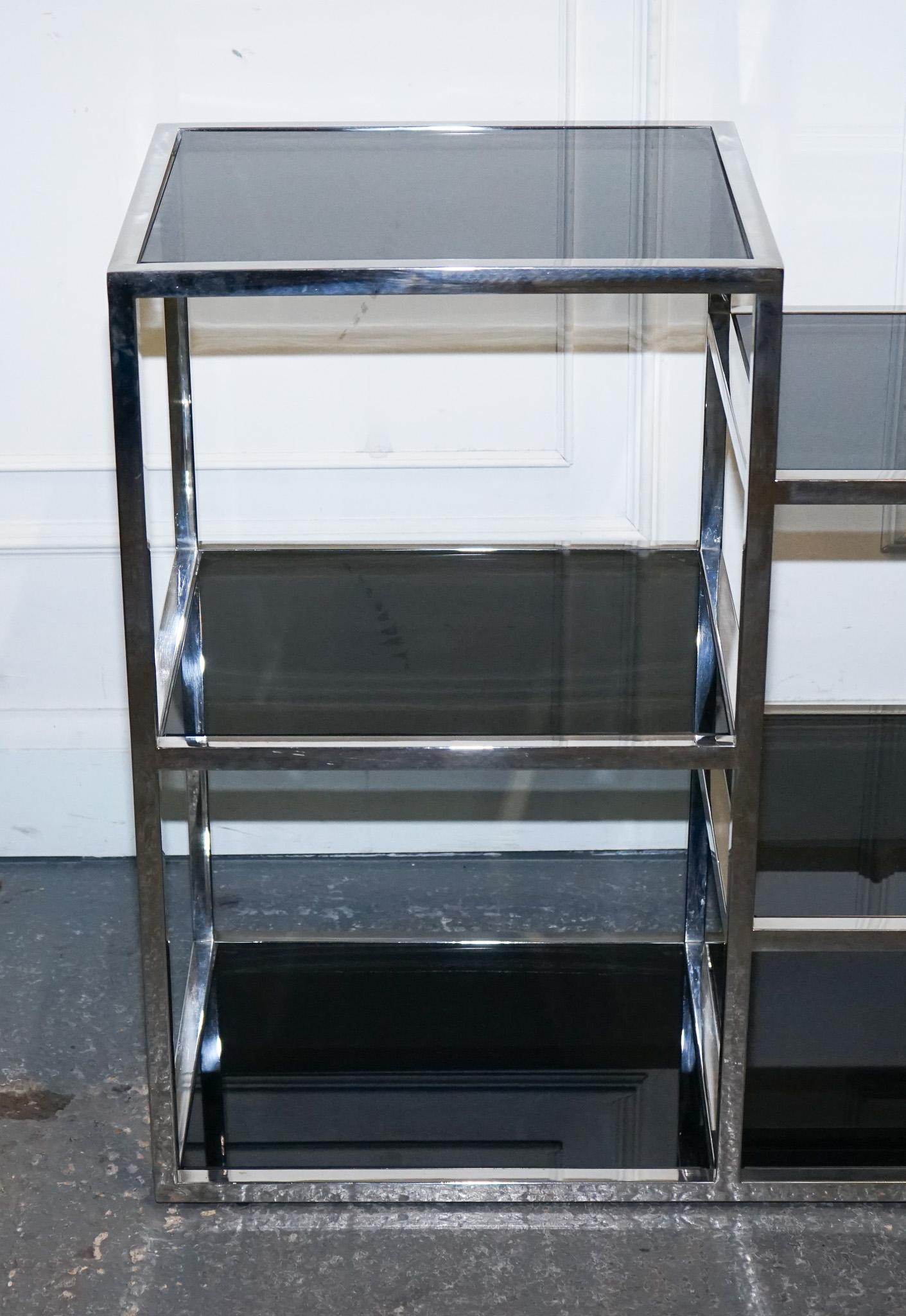British SHOWROOM CASA PADRINO SMOKED GLASS POLiSHED STAINLESS STEEL CONSOLE TABLE For Sale