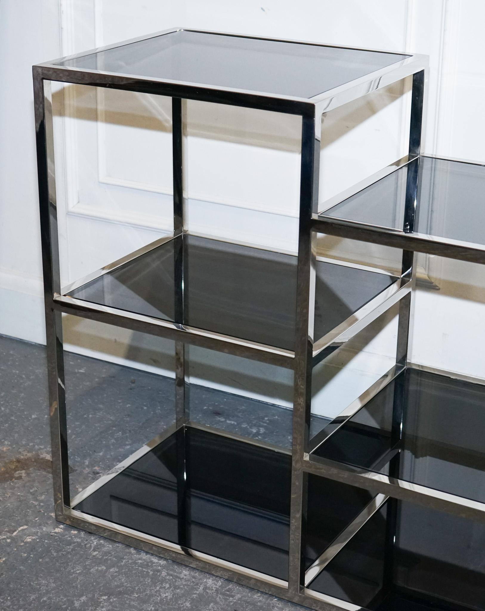 Hand-Crafted SHOWROOM CASA PADRINO SMOKED GLASS POLiSHED STAINLESS STEEL CONSOLE TABLE For Sale