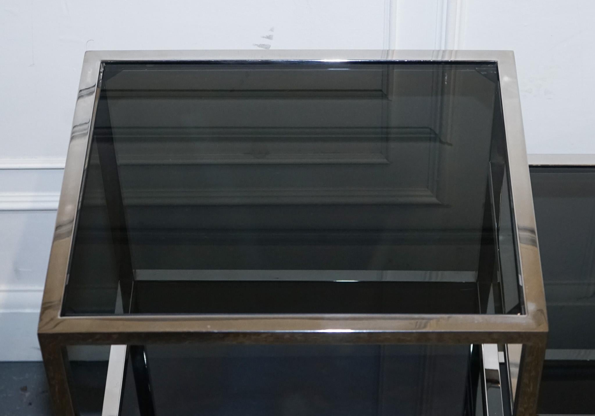 20th Century SHOWROOM CASA PADRINO SMOKED GLASS POLiSHED STAINLESS STEEL CONSOLE TABLE For Sale