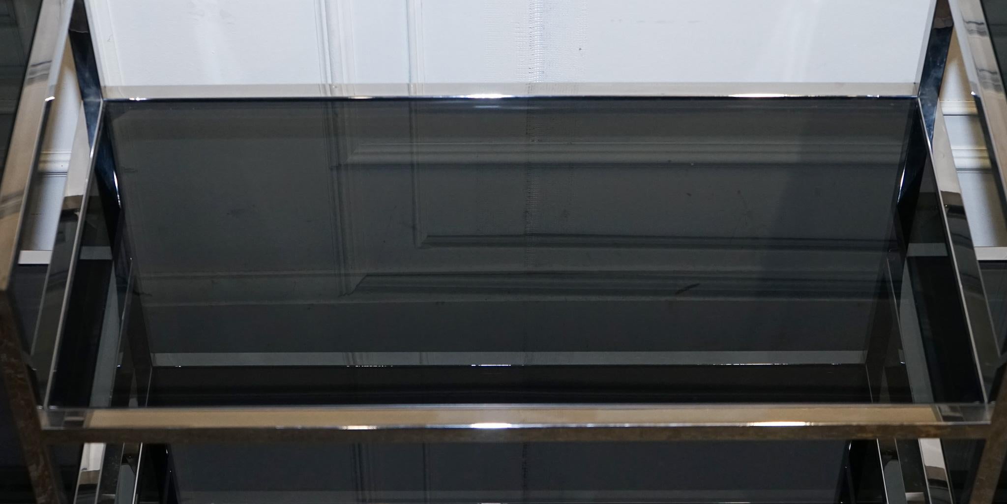Stainless Steel SHOWROOM CASA PADRINO SMOKED GLASS POLiSHED STAINLESS STEEL CONSOLE TABLE For Sale