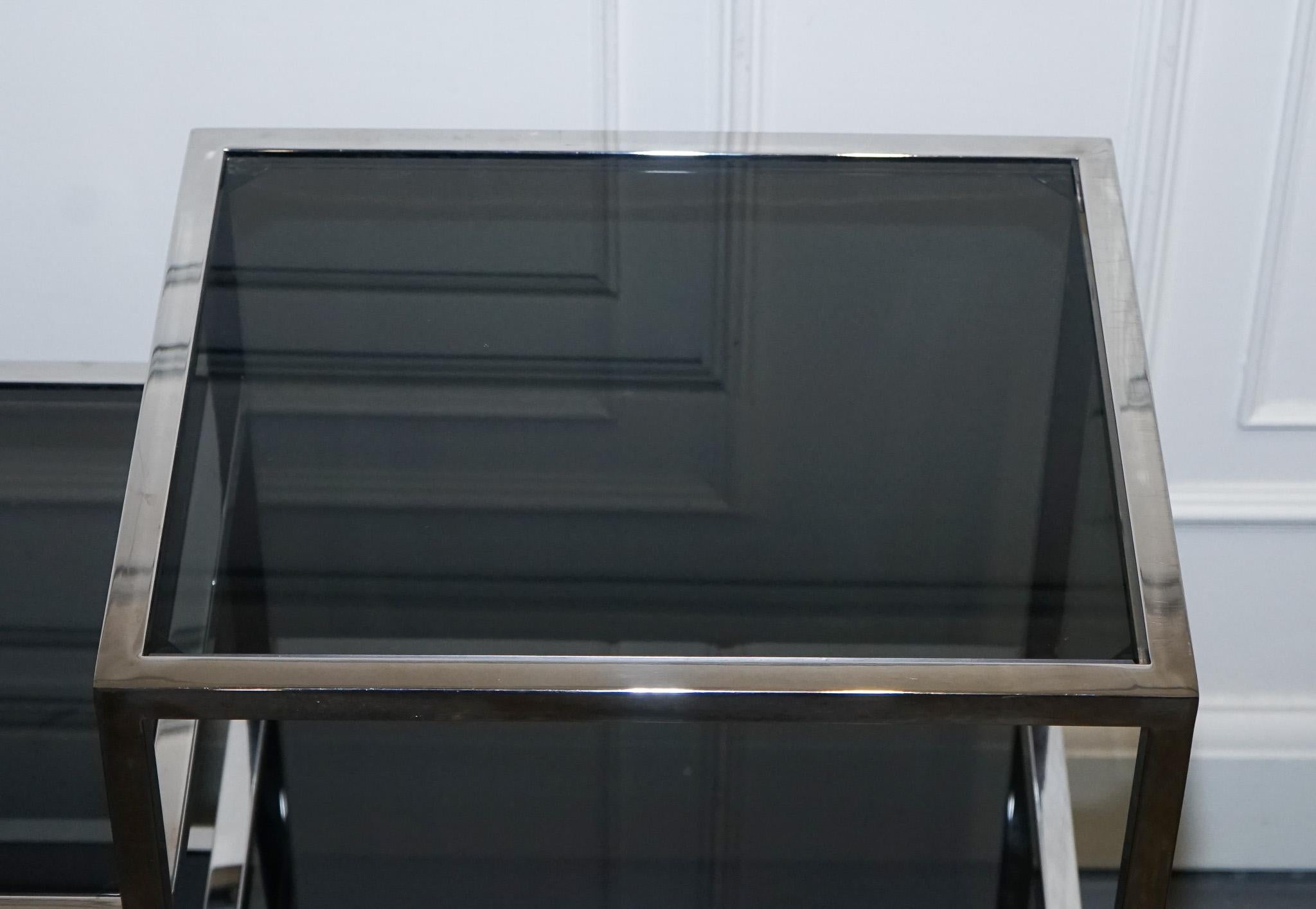 SHOWROOM CASA PADRINO SMOKED GLASS POLiSHED STAINLESS STEEL CONSOLE TABLE For Sale 1