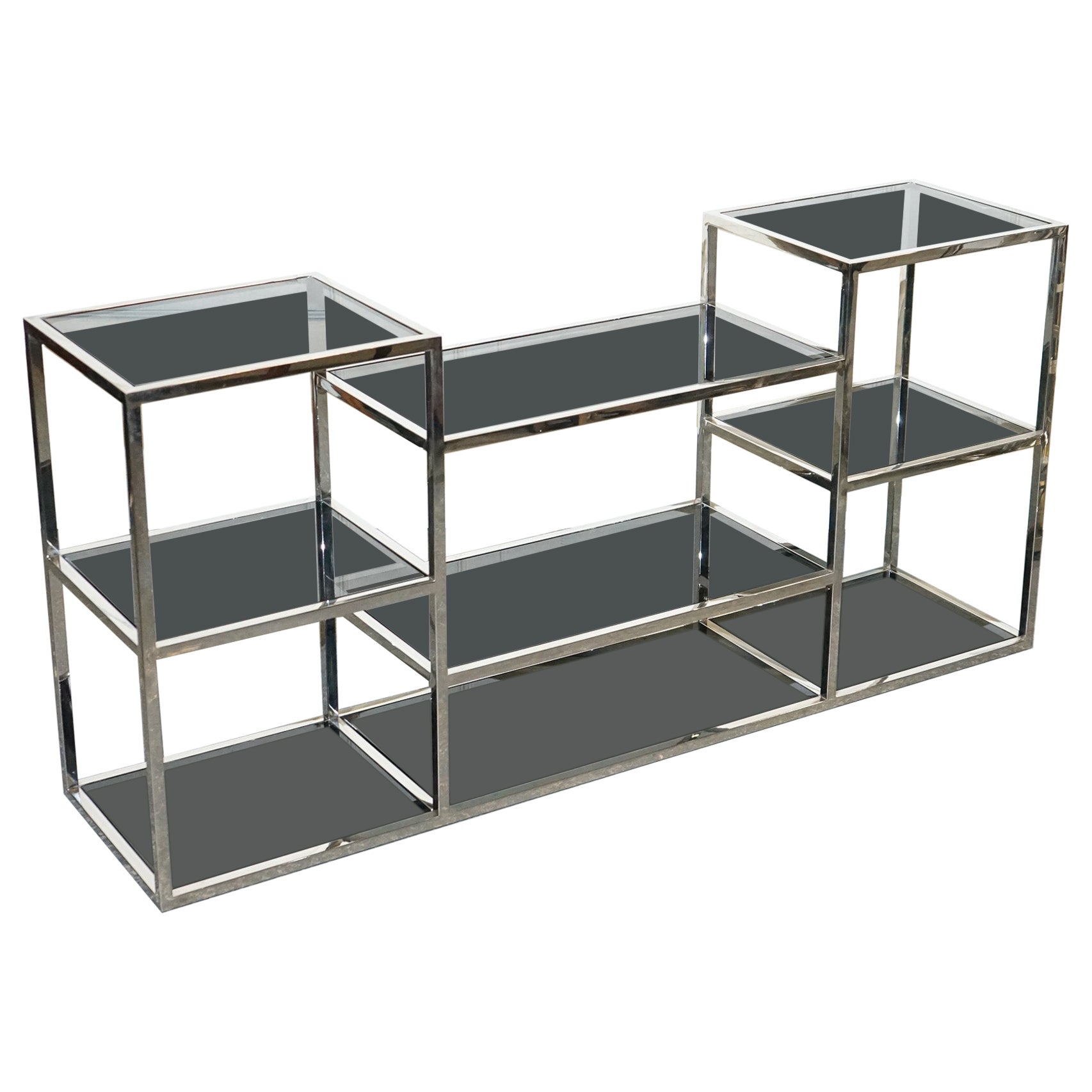 SHOWROOM CASA PADRINO TABLE DE CONSOLE EN VERRE FUMÉ ET EN ACIER INOXYDABLE POLISÉ