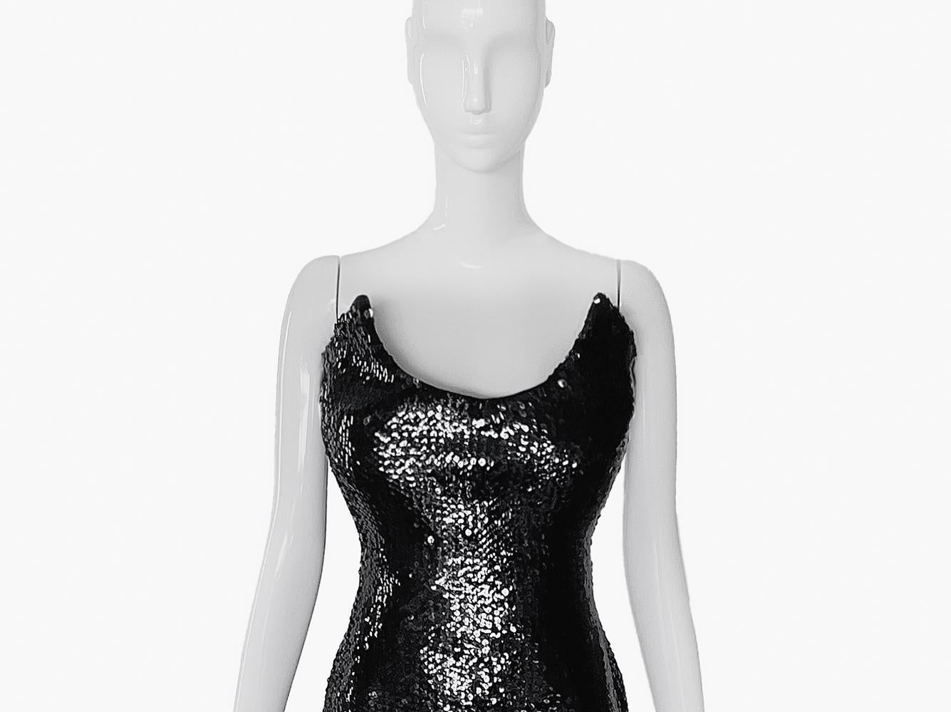 Showstopper Thierry Mugler Dramatic Evening Gown Black Sequin For Sale 1