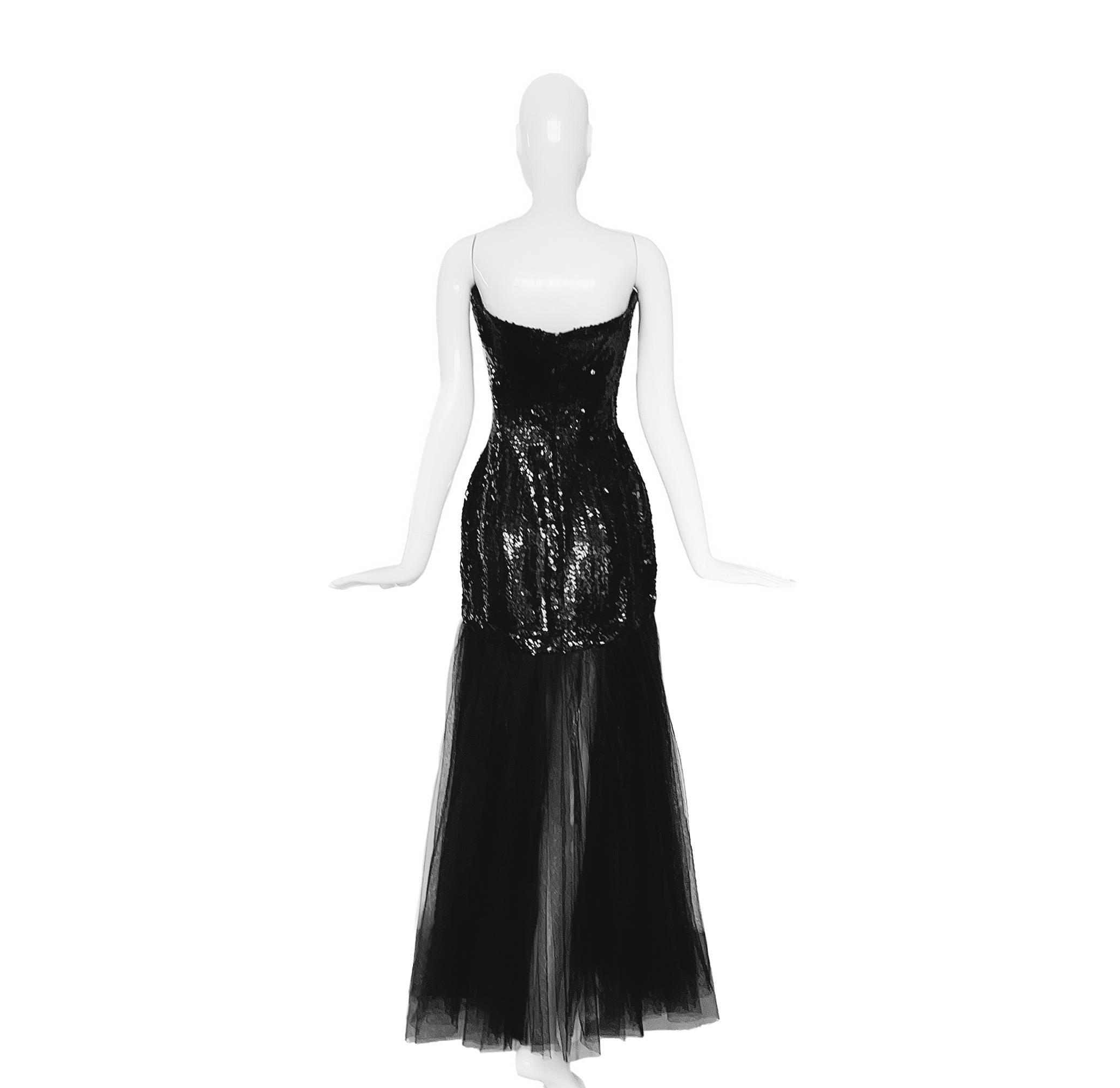 Showstopper Thierry Mugler Dramatic Evening Gown Black Sequin In Good Condition For Sale In Berlin, BE