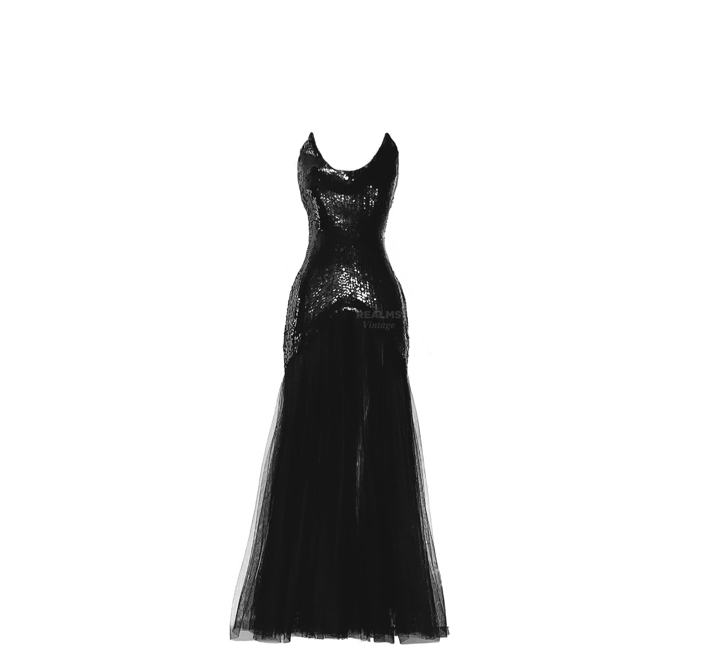 Showstopper Thierry Mugler Dramatisches Abendkleid mit schwarzen Pailletten im Angebot 3