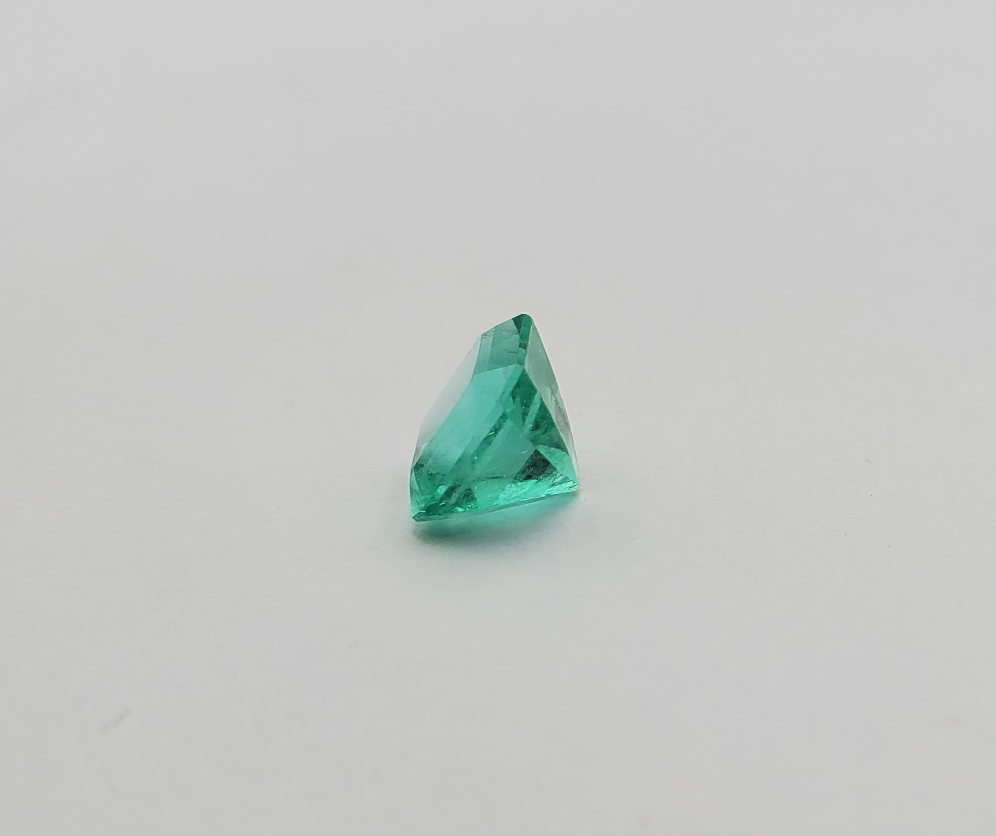 This 2.93 carat octagon shaped emerald is a gorgeous and remarkable gemstone. With measurements of 8.56 x 8.49 x 6.71 mm, it falls into a size category that is substantial enough to command attention when worn, yet can be comfortably set into fine