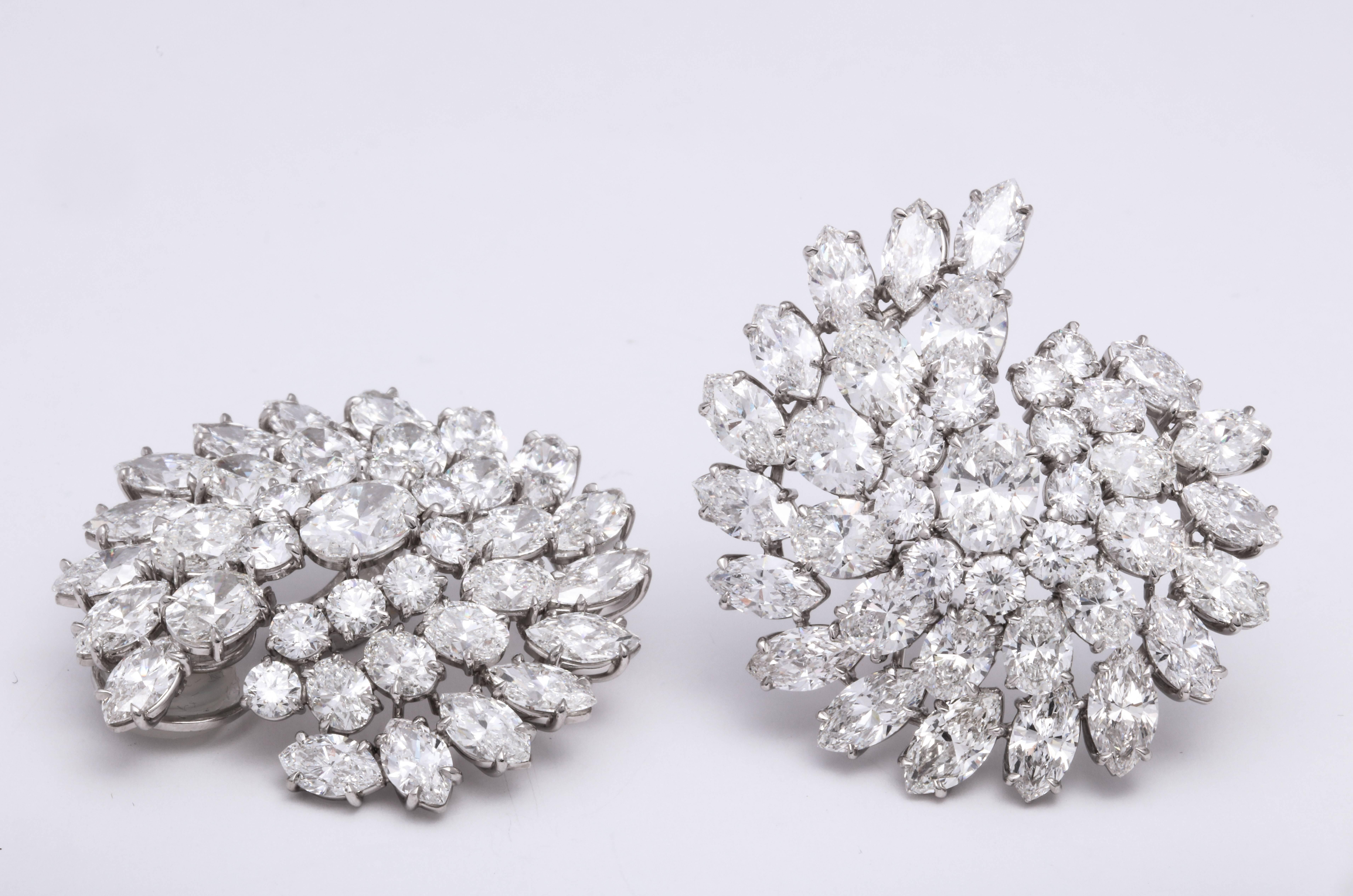 GIA Certified Oval, Marquise, and BrilliantCut Diamond Cluster Platinum Earrings In New Condition For Sale In New York, NY