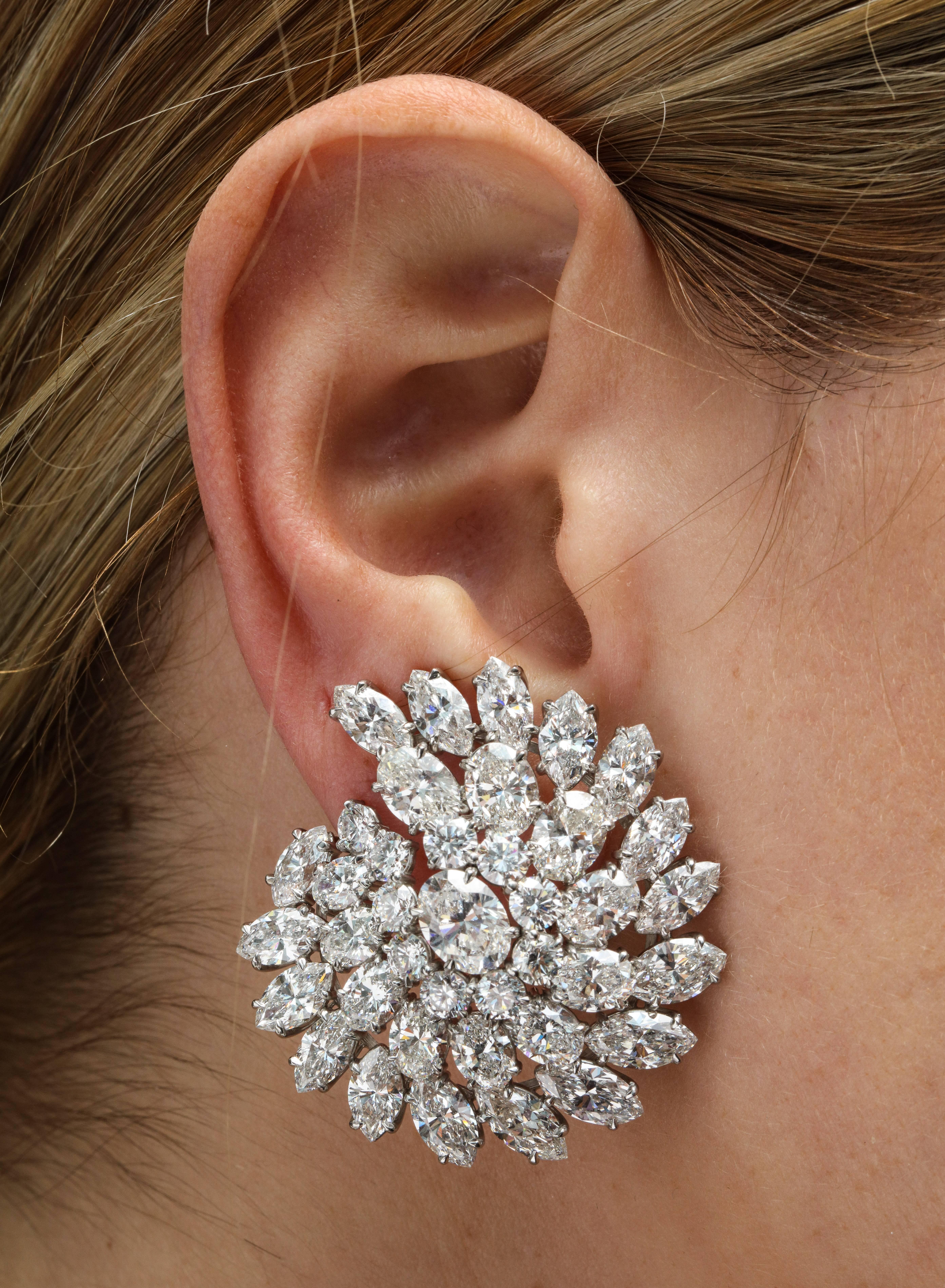 Women's or Men's GIA Certified Oval, Marquise, and BrilliantCut Diamond Cluster Platinum Earrings For Sale