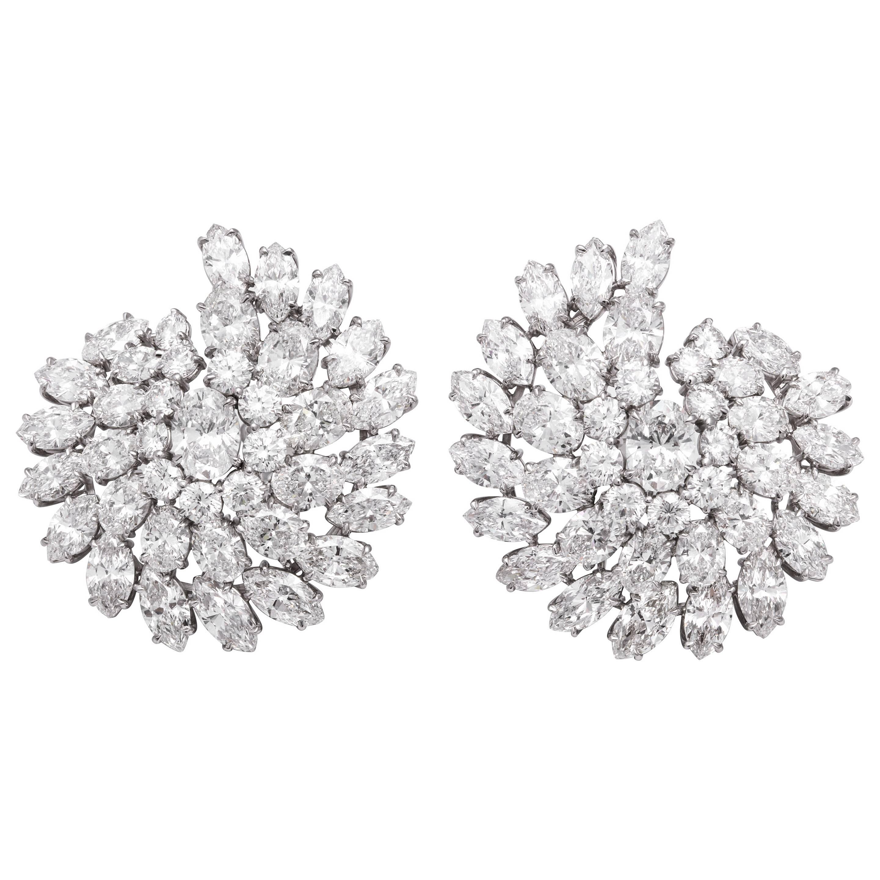 GIA Certified Oval, Marquise, and BrilliantCut Diamond Cluster Platinum Earrings For Sale