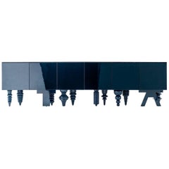 Multileg Cabinet in blue glossy laquer and Marquina Marble top by Jaime Hayon