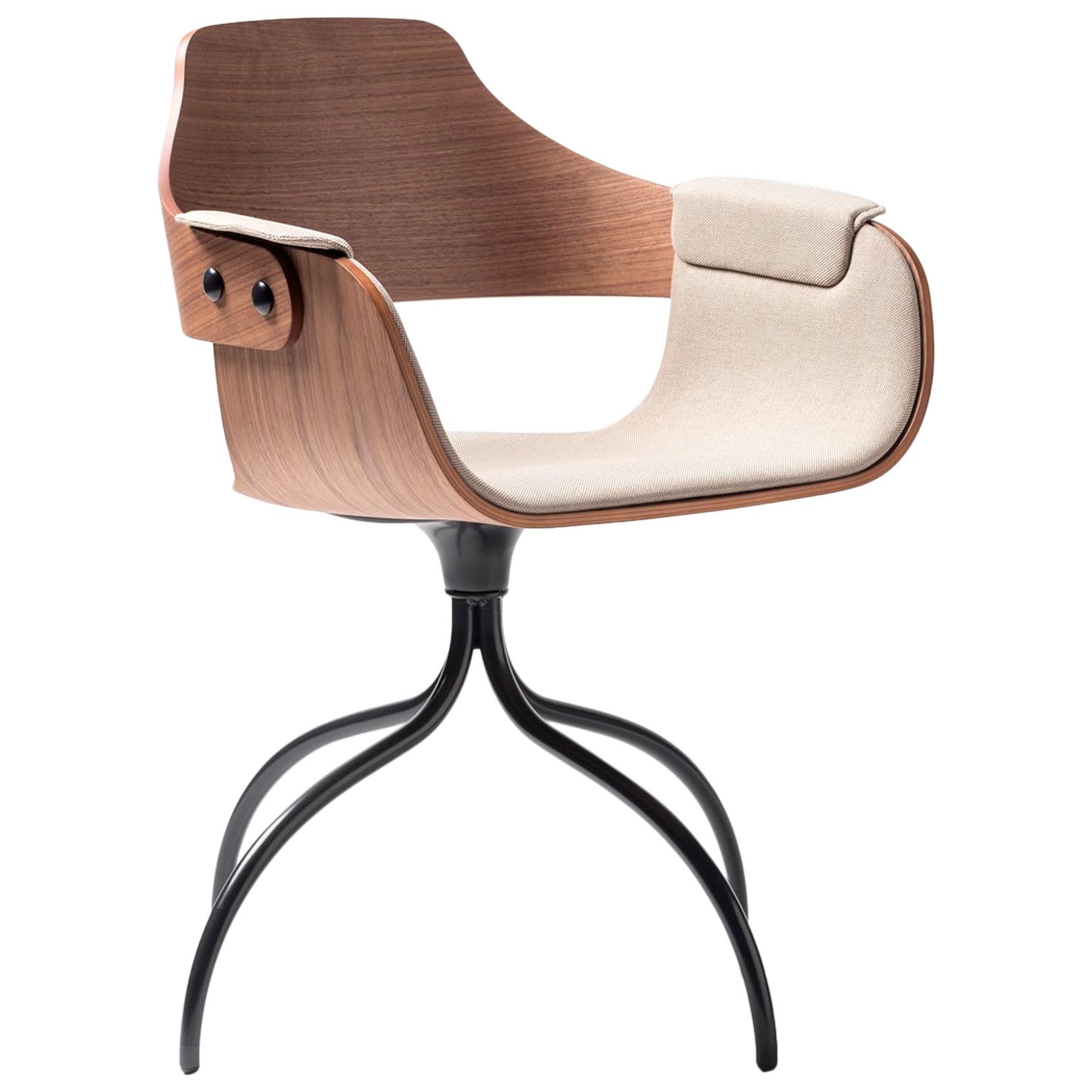 Swivel walnut desk chair upholstered in fabric by Jaime Hayon