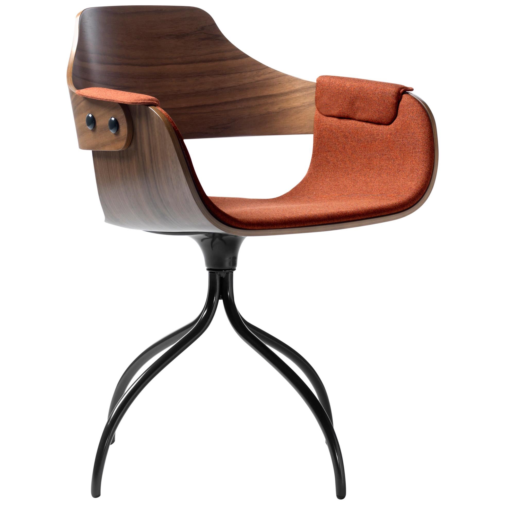 Upholstered swivel chair in walnut designed by Jaime Hayon