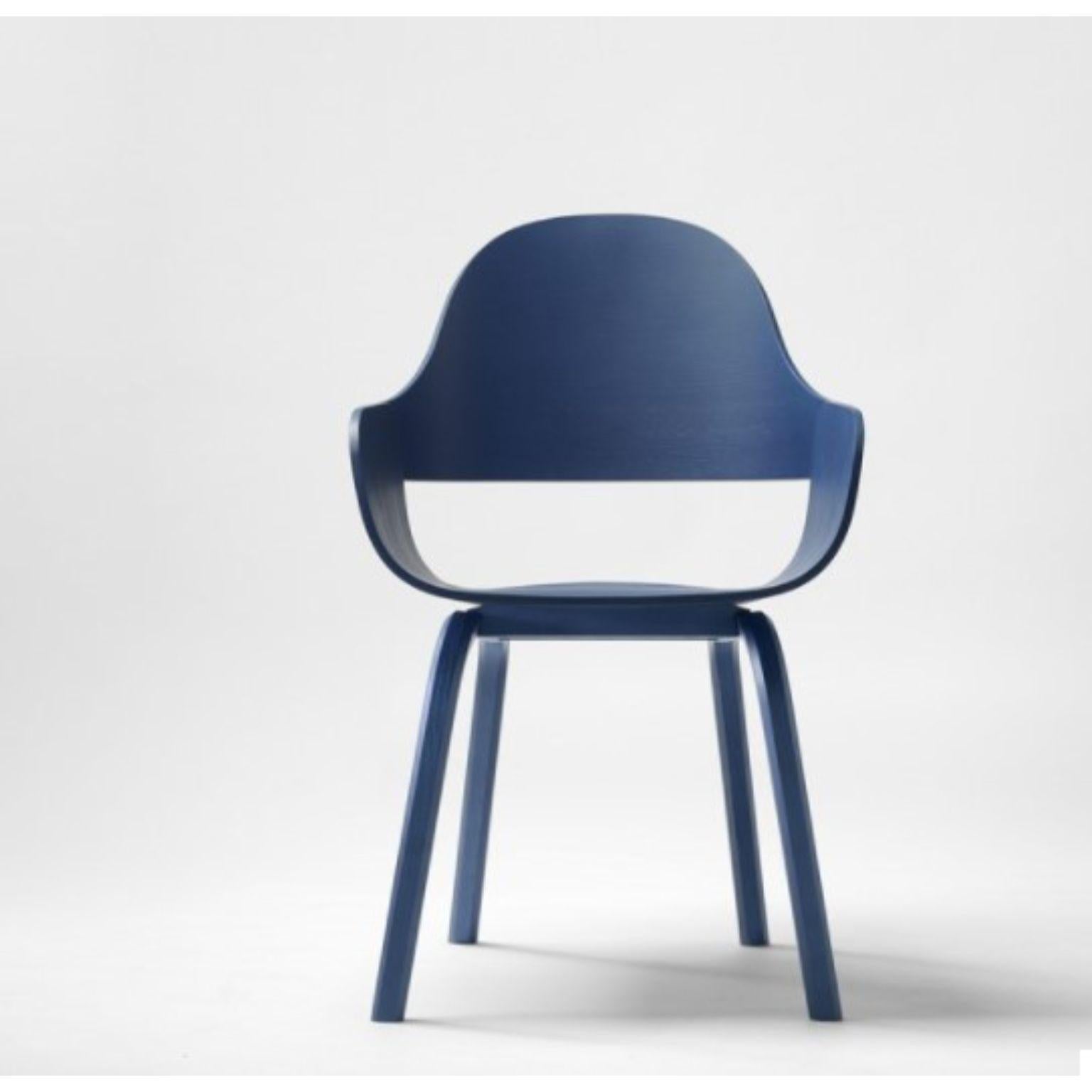 Showtime nude 4 legs blue chair by Jaime Hayon
Dimensions: D 55 x W 55 x H 86 cm 
Materials: Powder-coated steel or aluminum structure. Legs, seat, and backrest in plywood with exteriors in natural ash, walnut, or ash stained black. Metallic