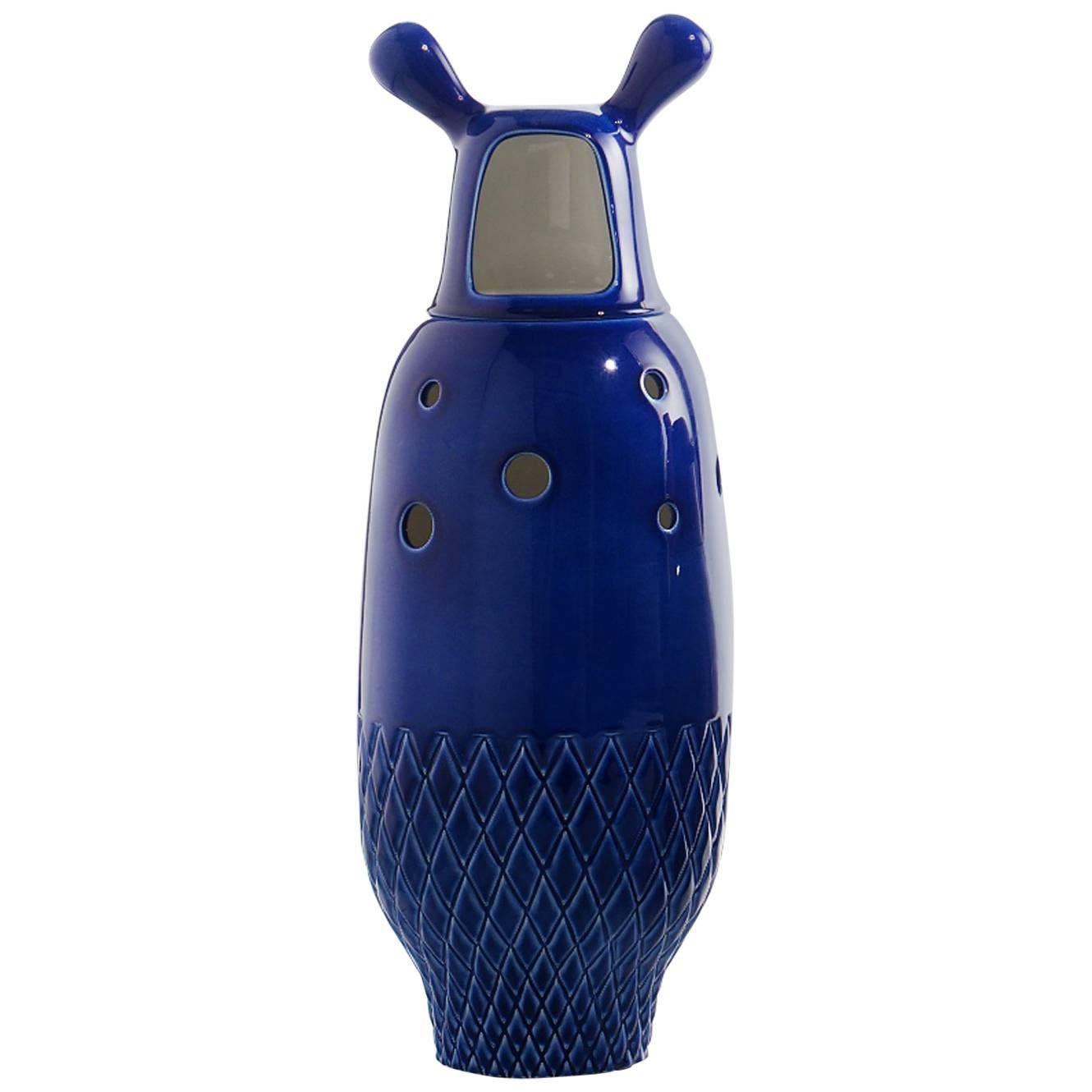Nº 5 Contemporary Glazed Ceramic Napoleon Blue Showtime Vase by Jaime Hyon Spain
