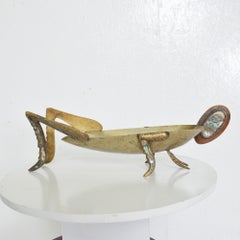 Showy Grasshopper Dish in Brass Silver & Abalone Stone Mexico 1970s Los Castillo
