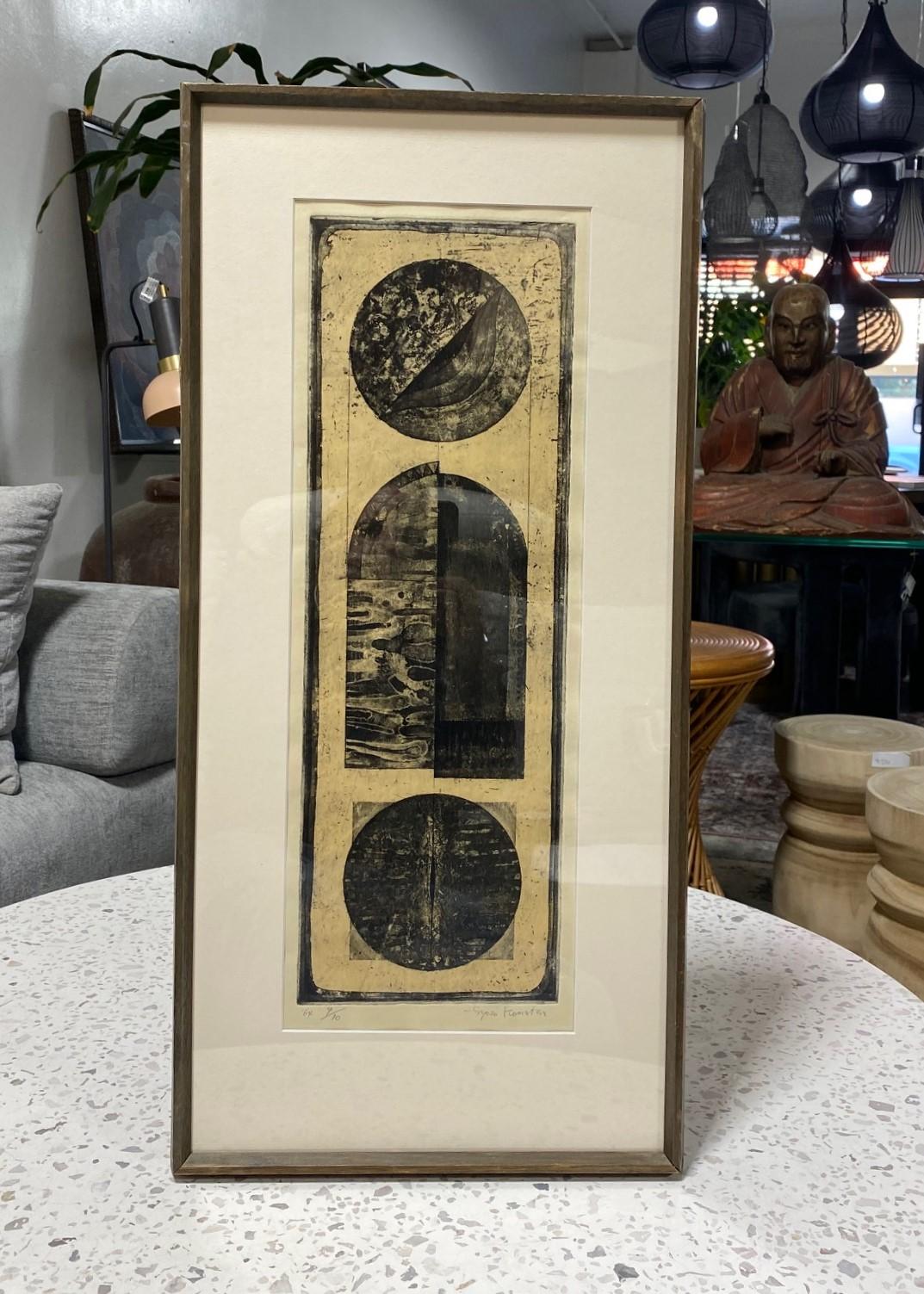 A fantastic and quite rare Mid-century Modern abstract etching by Japanese artist Shozo Kamatsu.    

The work is hand-pencil signed, dated (1964), and numbered (4/10) by the artist in the lower margin.  

Kamatsu's work can be found in various