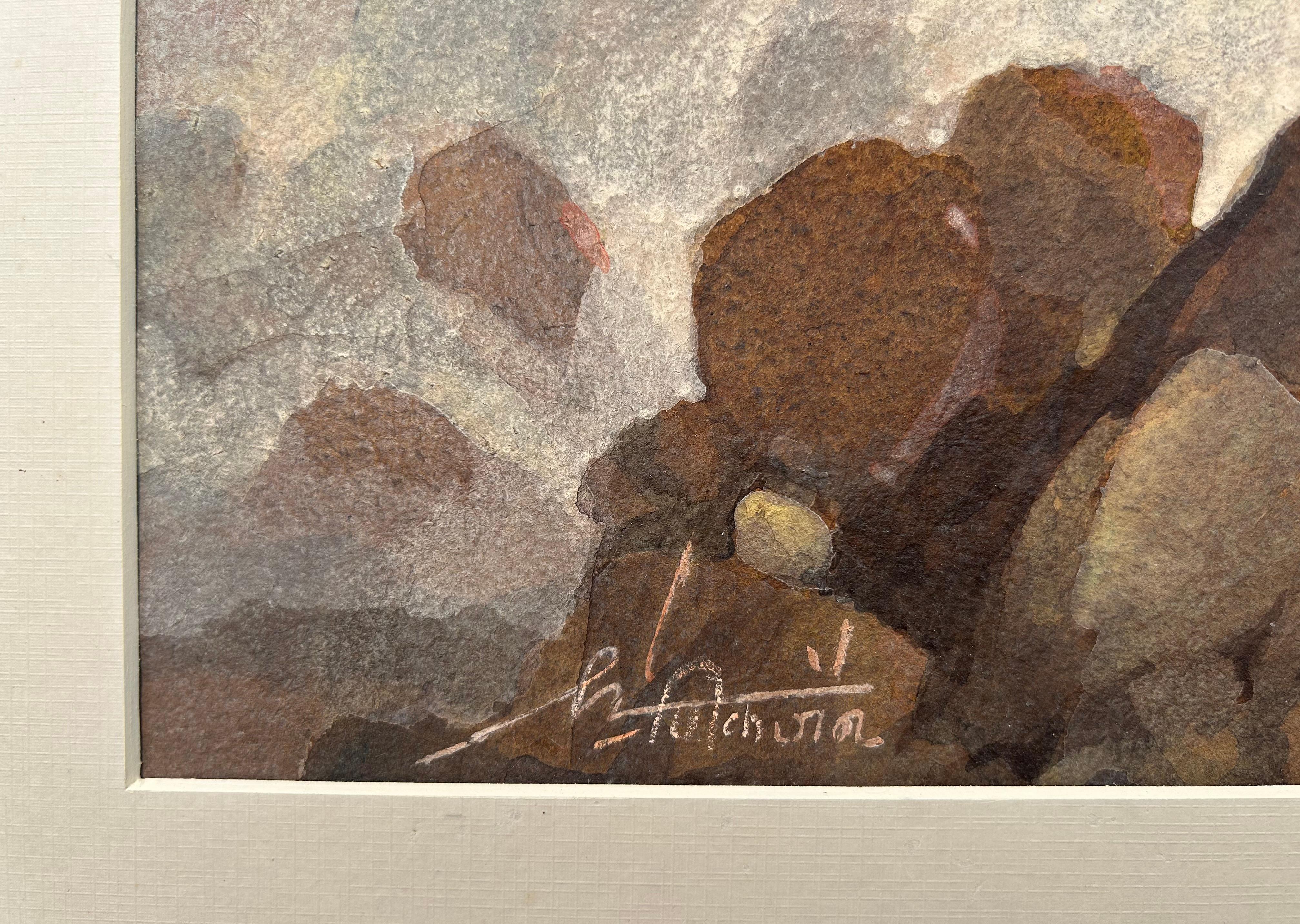India Paisaje Acuarela Arte Moderno Templos Jain Monjes Firmado Chemould 1
