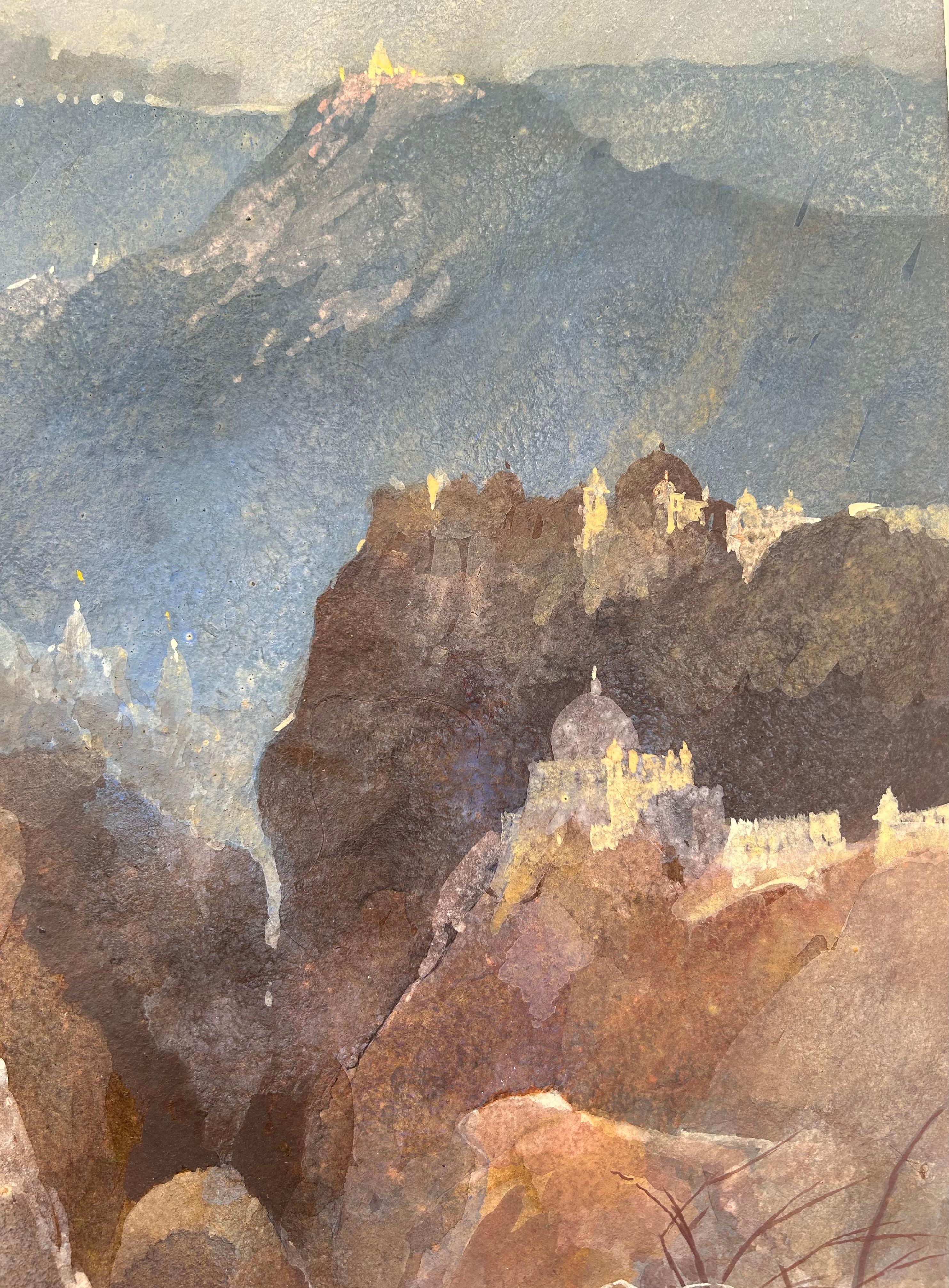 India Paisaje Acuarela Arte Moderno Templos Jain Monjes Firmado Chemould 3