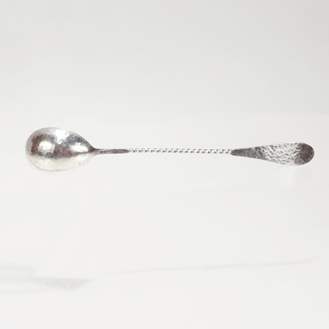 Shreve Antique Hammered Sterling Silver Twist Handle Cocktail Spoon / Stirrer In Good Condition For Sale In Philadelphia, PA