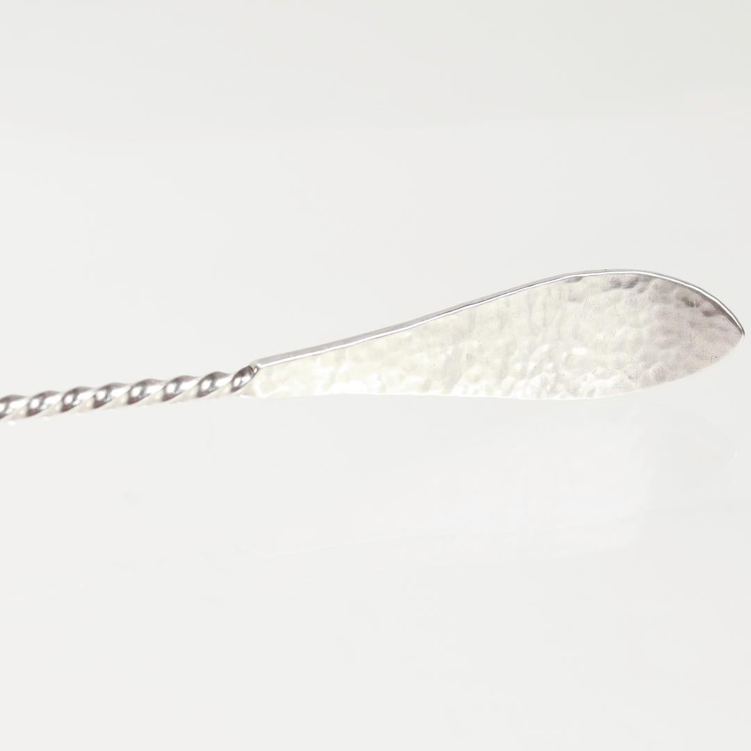 Shreve Antique Hammered Sterling Silver Twist Handle Cocktail Spoon / Stirrer For Sale 1