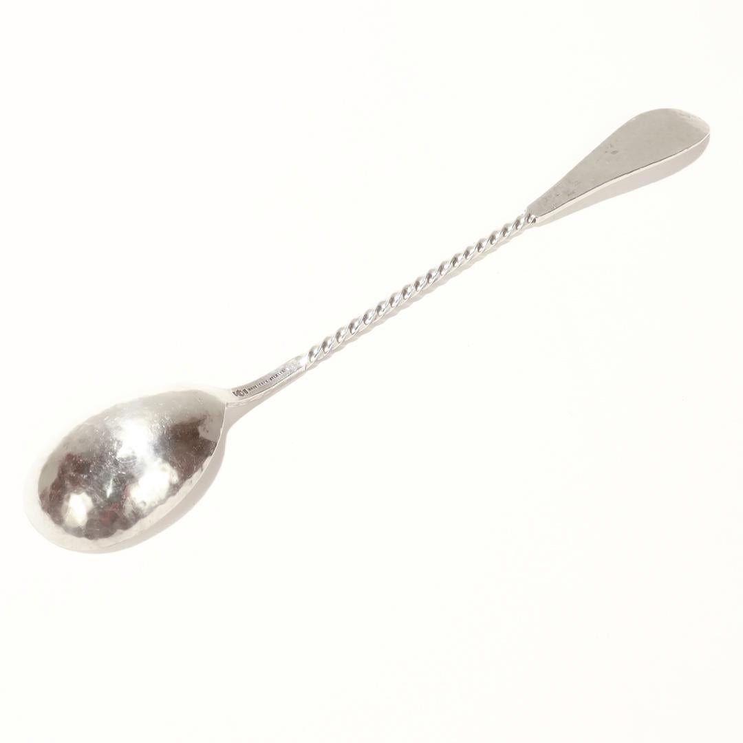 Shreve Antique Hammered Sterling Silver Twist Handle Cocktail Spoon / Stirrer For Sale 2