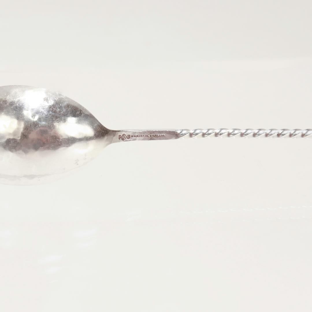 Shreve Antique Hammered Sterling Silver Twist Handle Cocktail Spoon / Stirrer For Sale 3