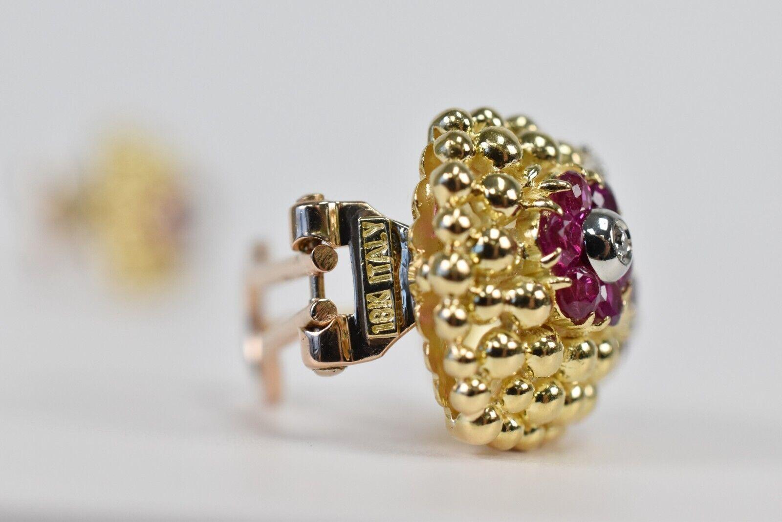 Donna Shreve & Co. 18k Tri-Gold Flower Ruby & Diamond Earrings, 19.4g in vendita