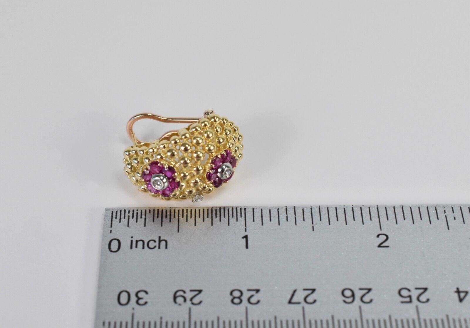 Shreve & Co. 18k Tri-Gold Flower Ruby & Diamond Earrings, 19.4g in vendita 5