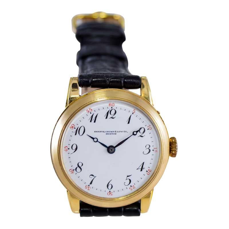 Shreve & Co. 18Kt. Hand Made Art Deco Watch with Unique Lever Side Setting For Sale 2