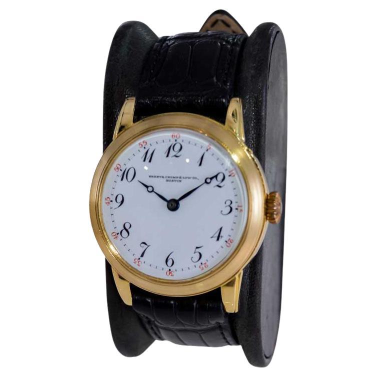 Shreve & Co. 18Kt. Hand Made Art Deco Watch with Unique Lever Side Setting  For Sale